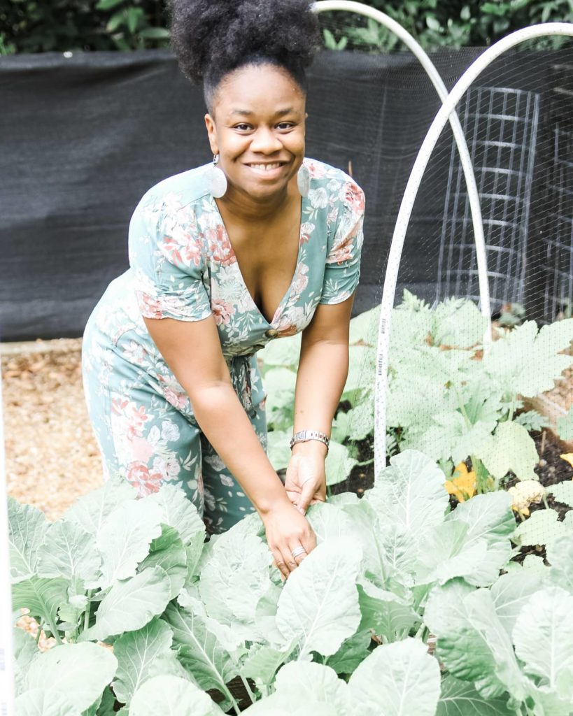 stacie in her garden