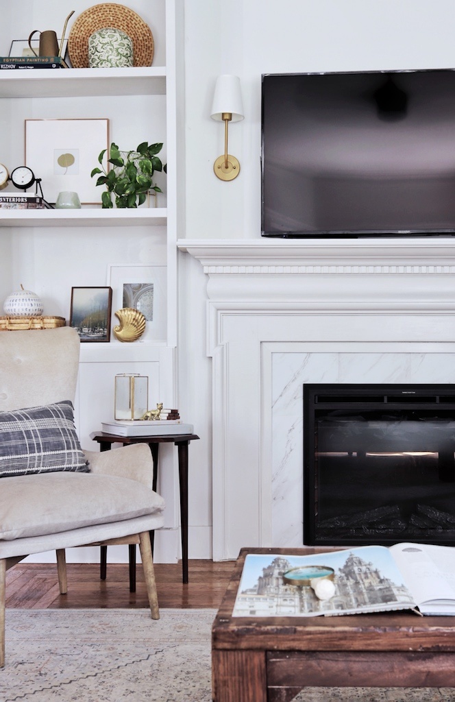 close up of fireplace that alves built herself