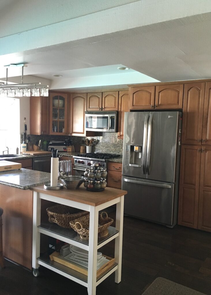 Original kitchen with brown cabinets