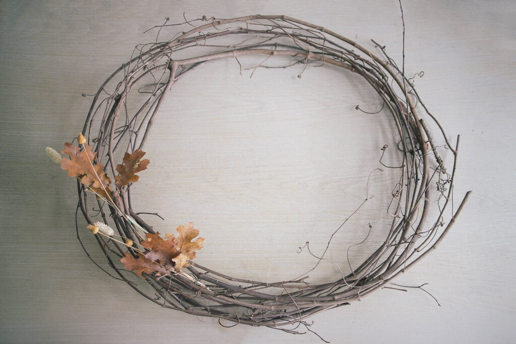 DIY fall wreath process