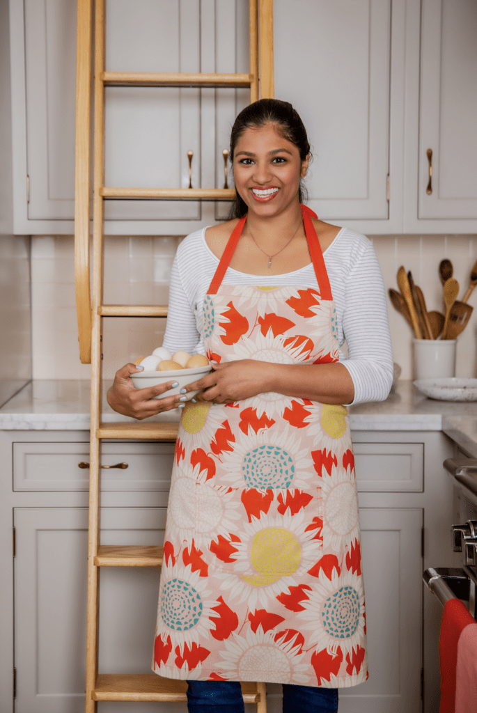 Hetal Vasavada in a gray kitchen