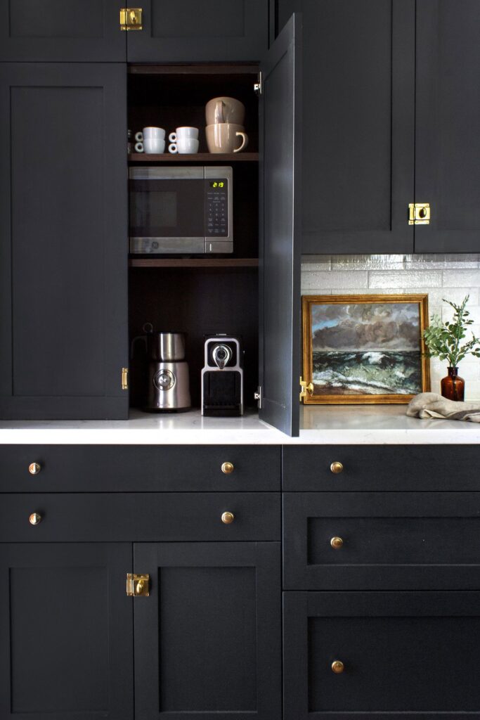 Coffee Station in Black Kitchen Cabinet