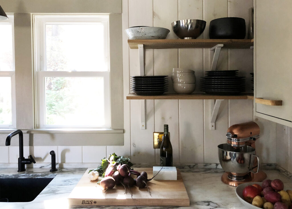 Marble countertops in country kitchen