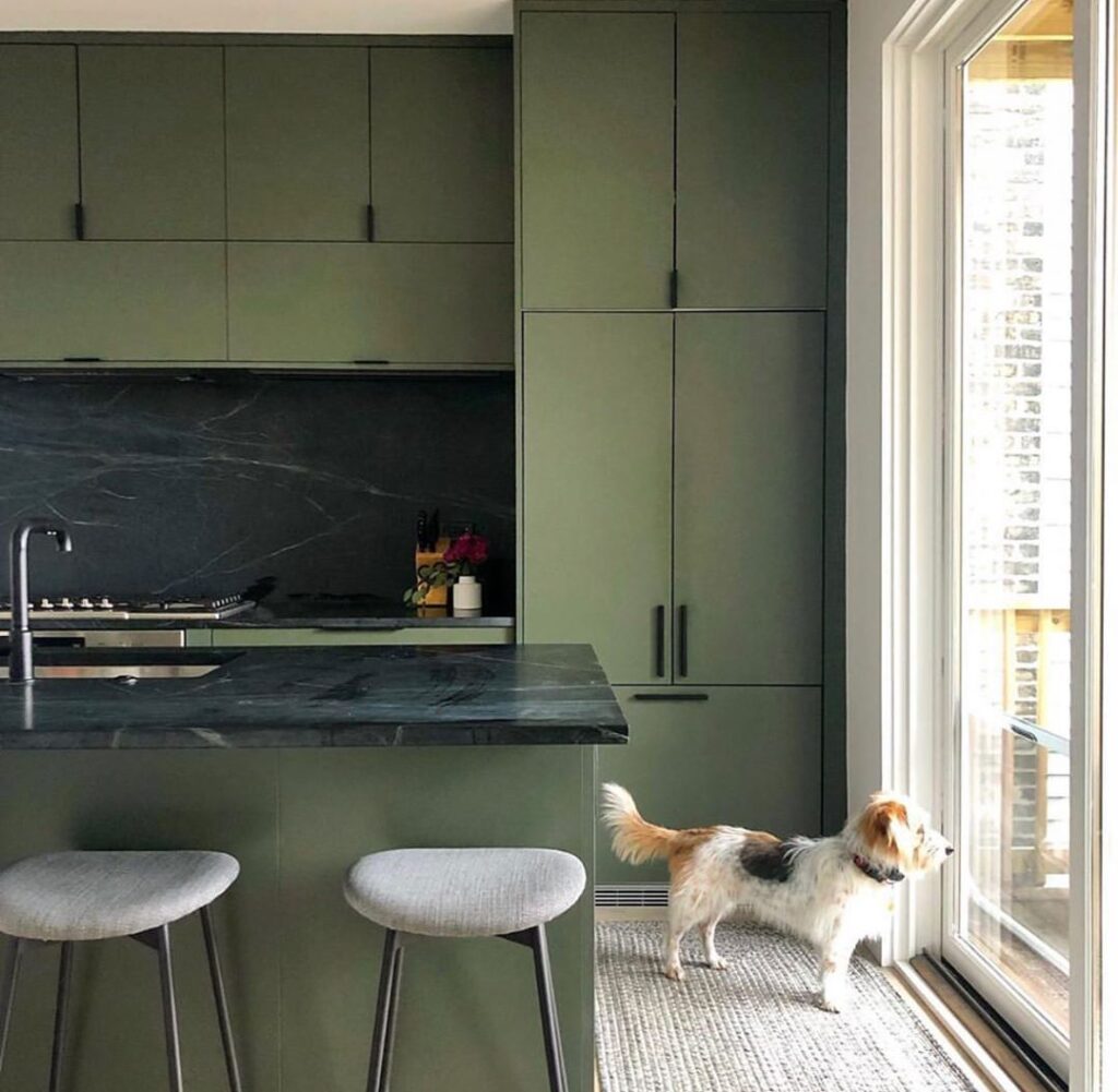 Dark green kitchen cabinets