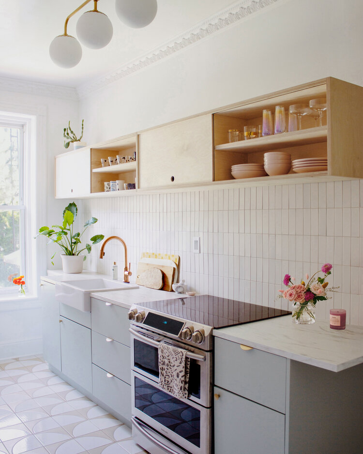 Blue Slab Kitchen Cabinets