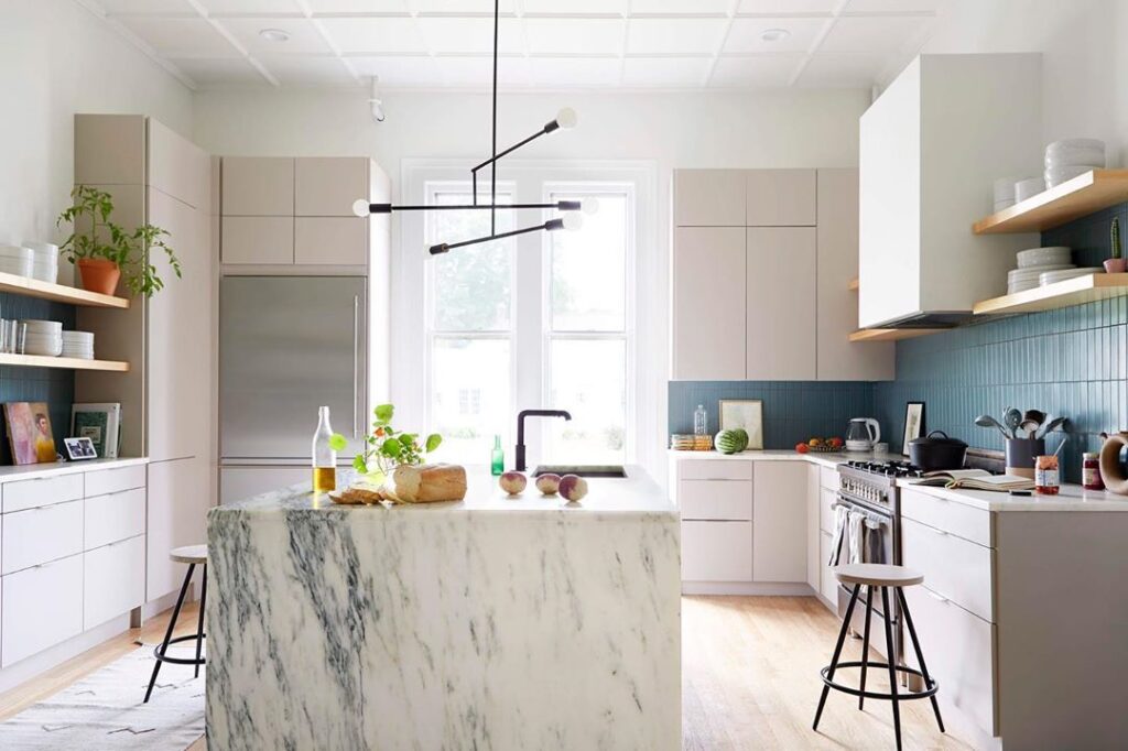 Beige Slab Kitchen Cabinets