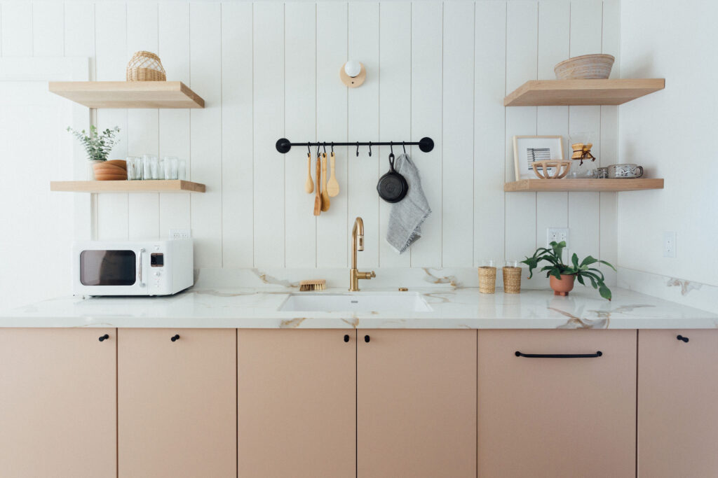 Putty Pink Kitchen Cabinets Draw Visitors to This California Vacation Rental