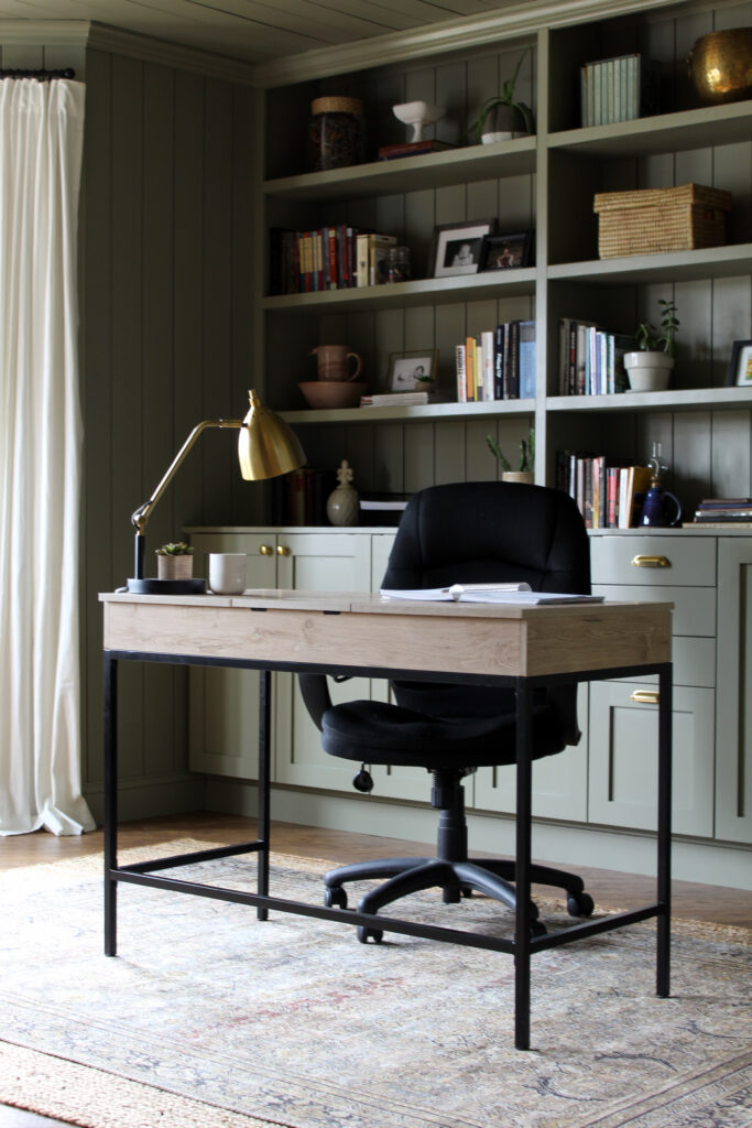 Home office renovation with green built-ins