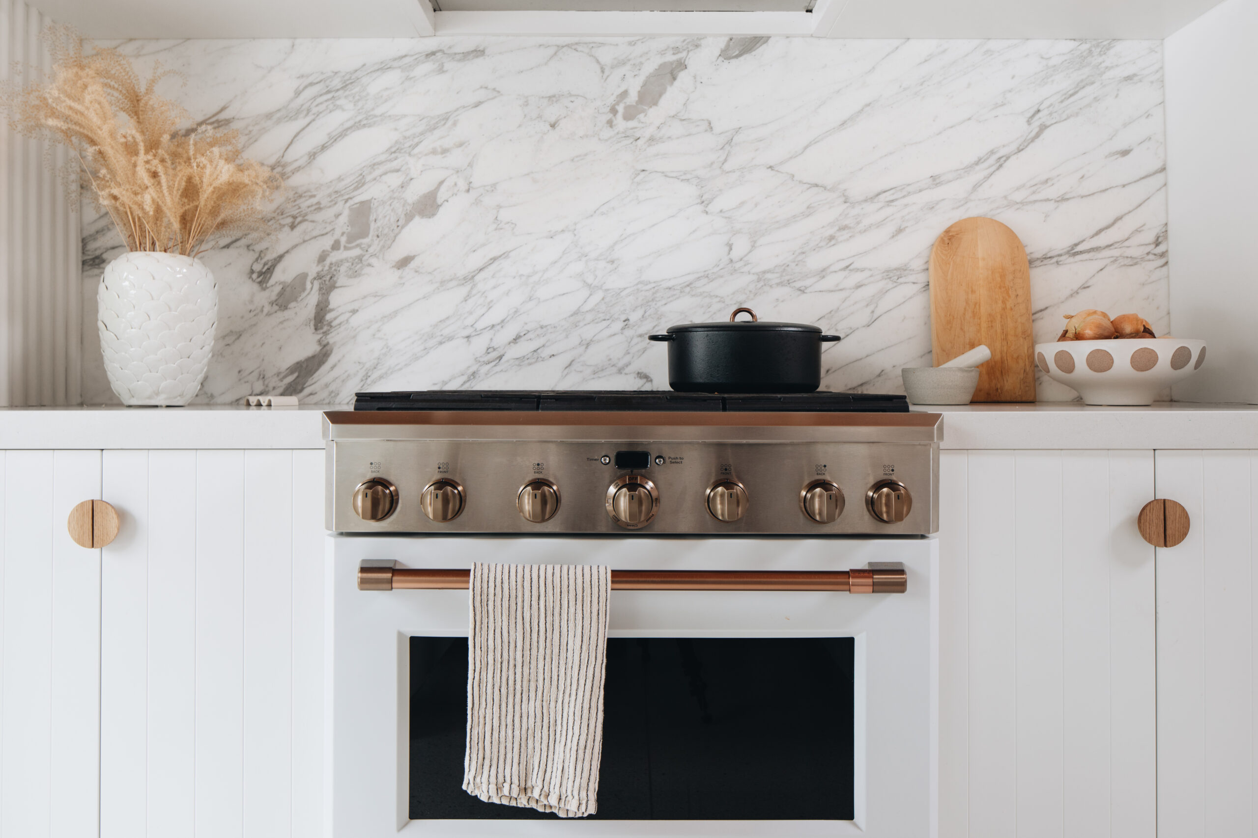 Sarah Sherman Samuel white beaded kitchen cabinets
