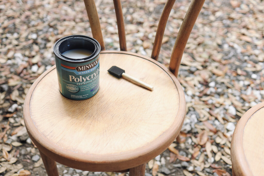 Chair with drying stain sealer on top