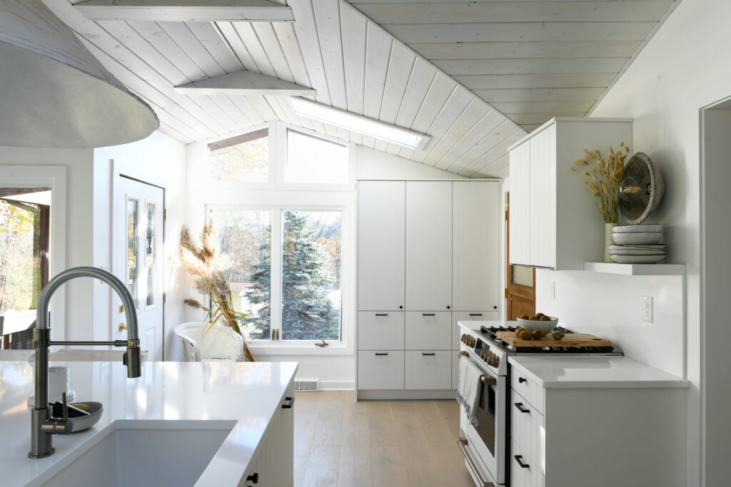 White kitchen wall of storage