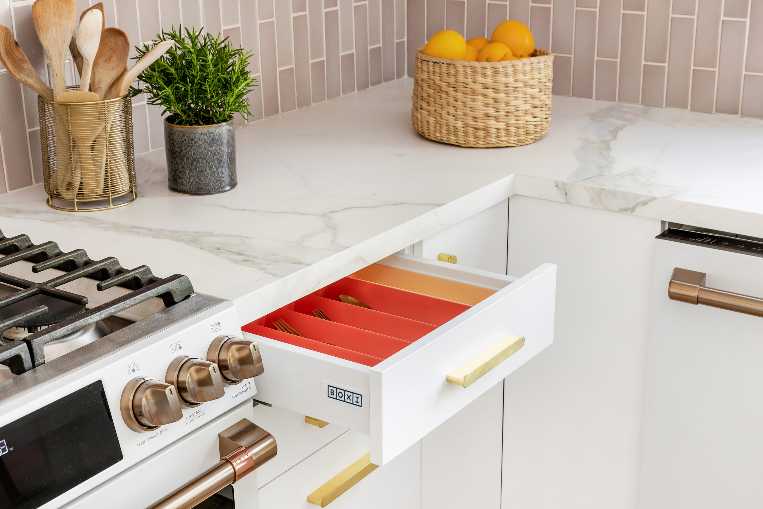 BOXI drawer in a white kitchen