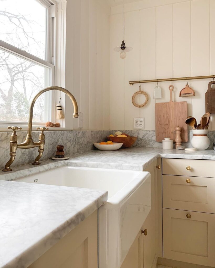Cream kitchen with shiplap backsplash