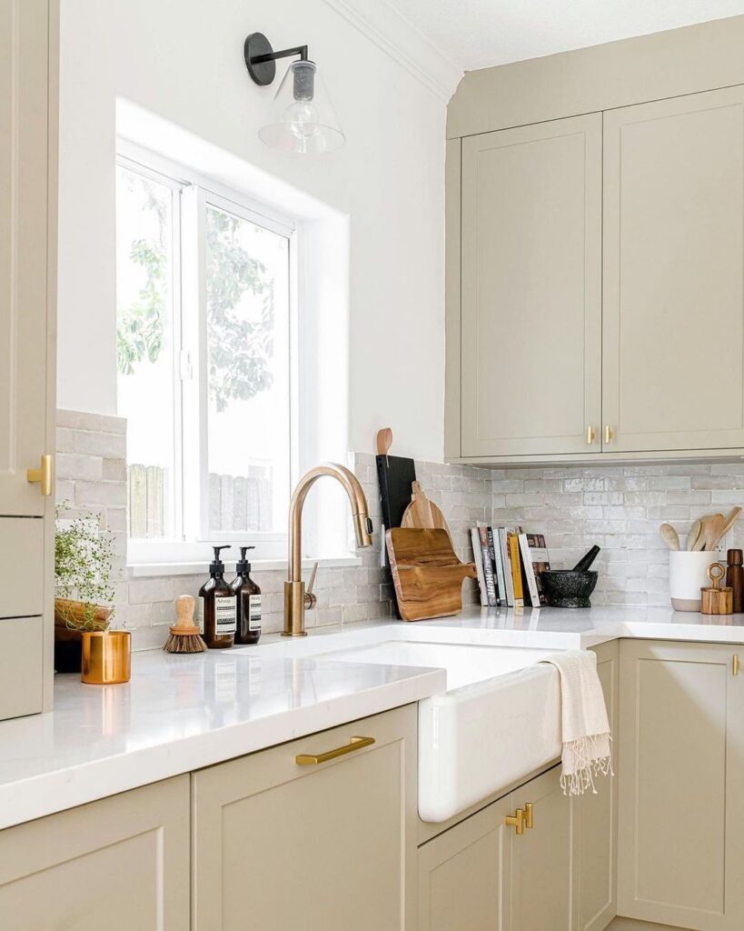 Off white kitchen with farmhouse sink