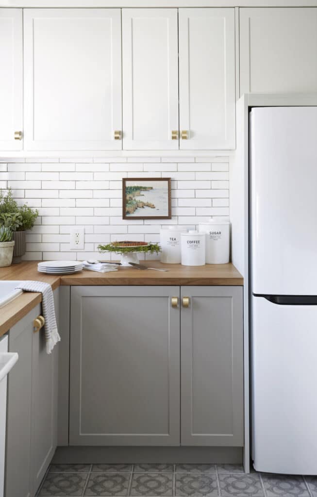 Two tone white and gray kitchen