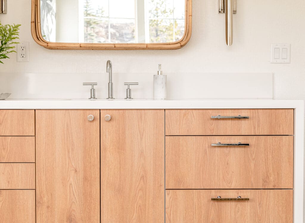 Wood textured bathroom vanity fronts