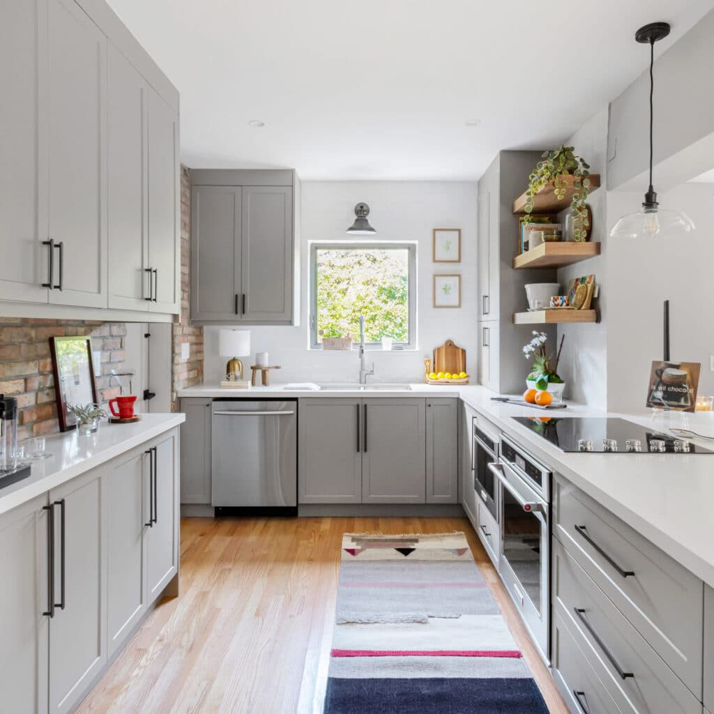 Modern grey galley kitchen