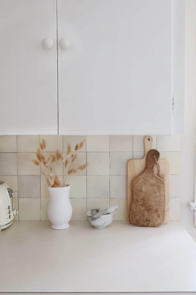 Creamy zellige peel and stick kitchen backsplash