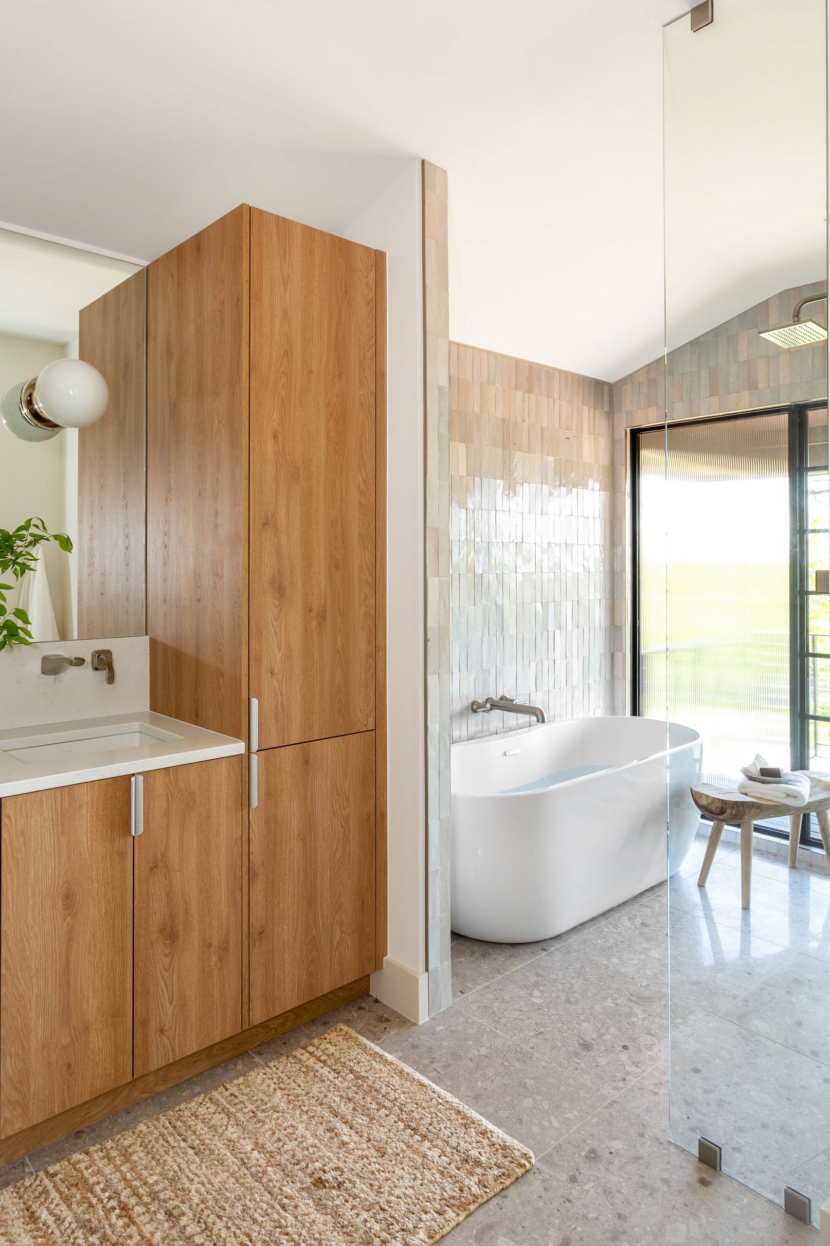 Wood style bathroom vanity with storage