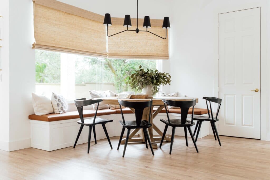 Built in dining bench seating with oval table