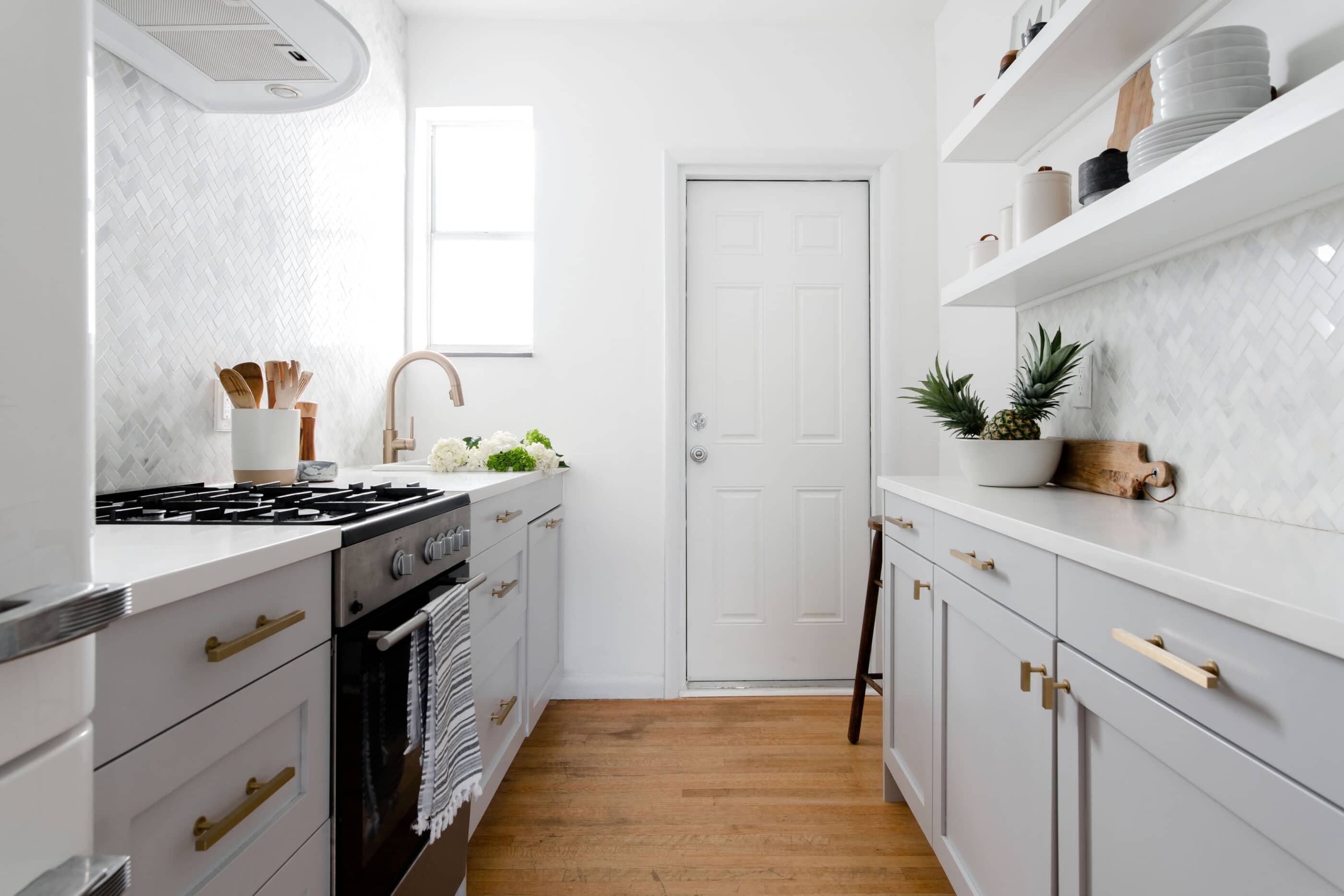 Gray and white kitchen