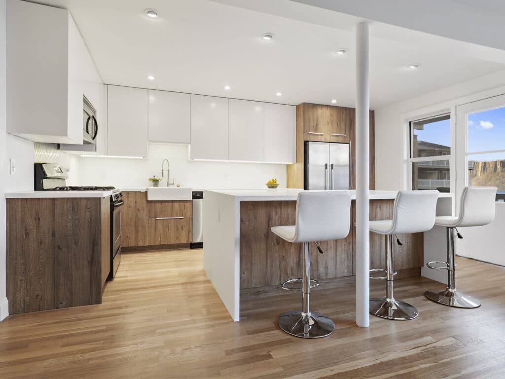 Walnut and white two tone kitchen