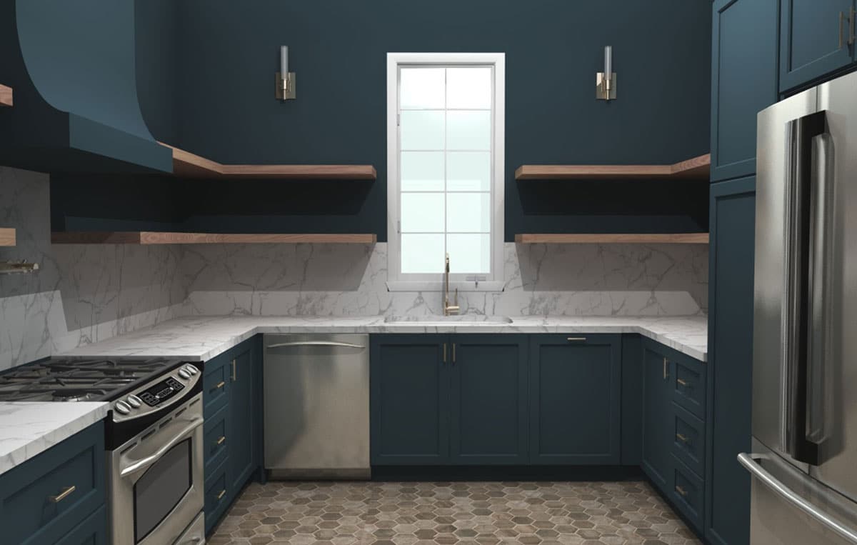 Rendering of navy kitchen